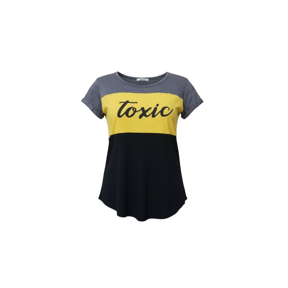 Marci Graphic Tee Womens Large Multi Colorblock Toxic Short Sleeve Top JK310